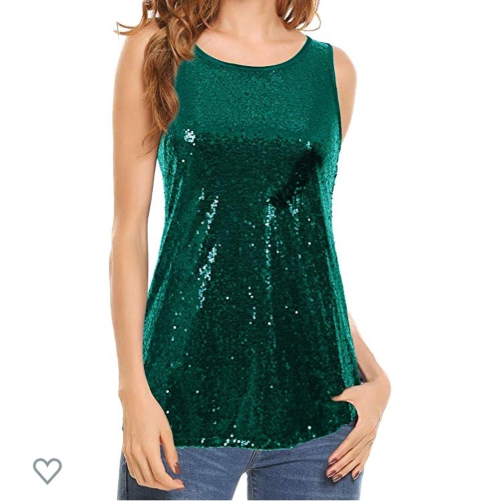 3/$25 Lecceca Emerald Green Full Sequin Tank Top
